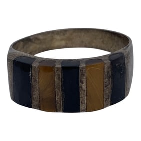 Sterling Black Stone & Tiger's Eye Ring