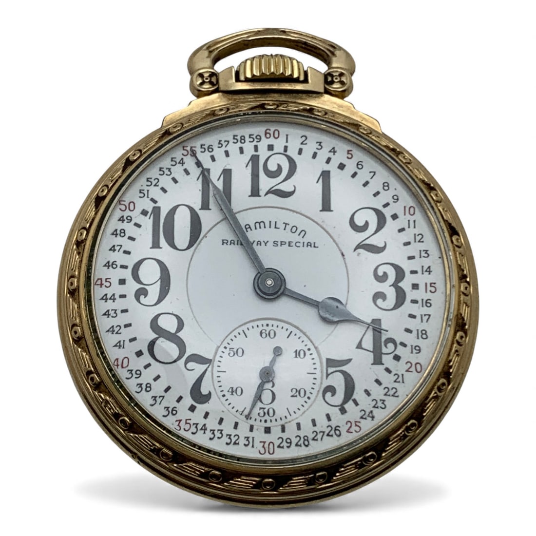 Hamilton Railway Special Gold Filled Pocket Watch: Hamilton 1946 Double Sunk Montgomery Dial Pocket WatchMarked On Face: Hamilton Railway Special, Marked On Back Case: Hamilton Watch Co, 10k Gold Filled, Lancaster Pa, K110636Marked On Movement: Hamilt
