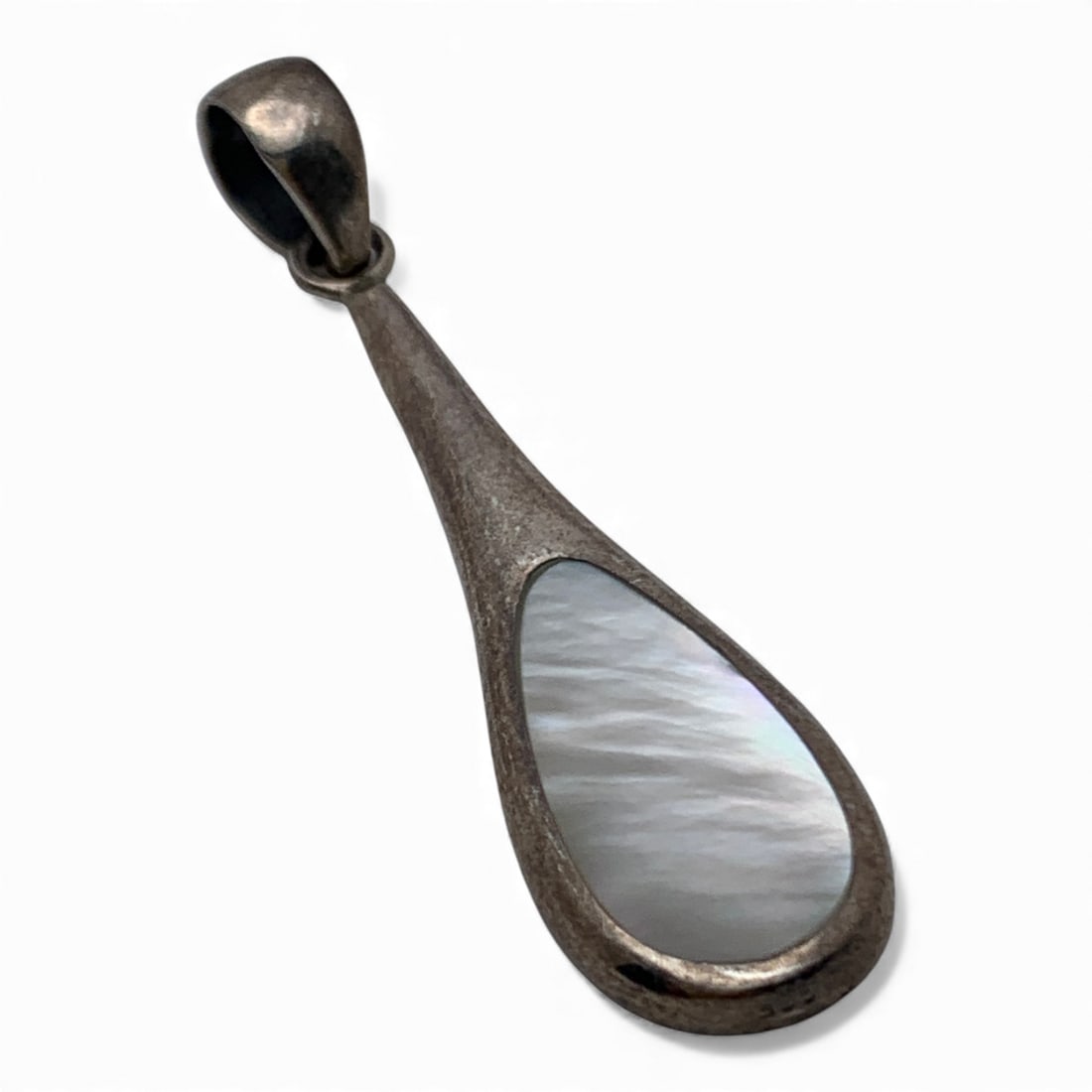 Silver & Mother Of Pearl Pendant: Tests Silver - 1 3/4" Long - 2.3 Grams