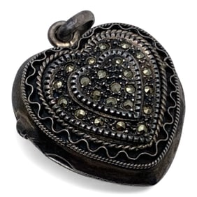 Silver & Marcasite Heart Pendant Locket