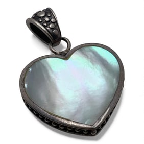 Silver Mother Of Pearl & Black Stone Heart Pendant