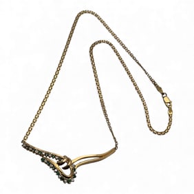 14k Yellow Gold Diamond & Emerald Necklace