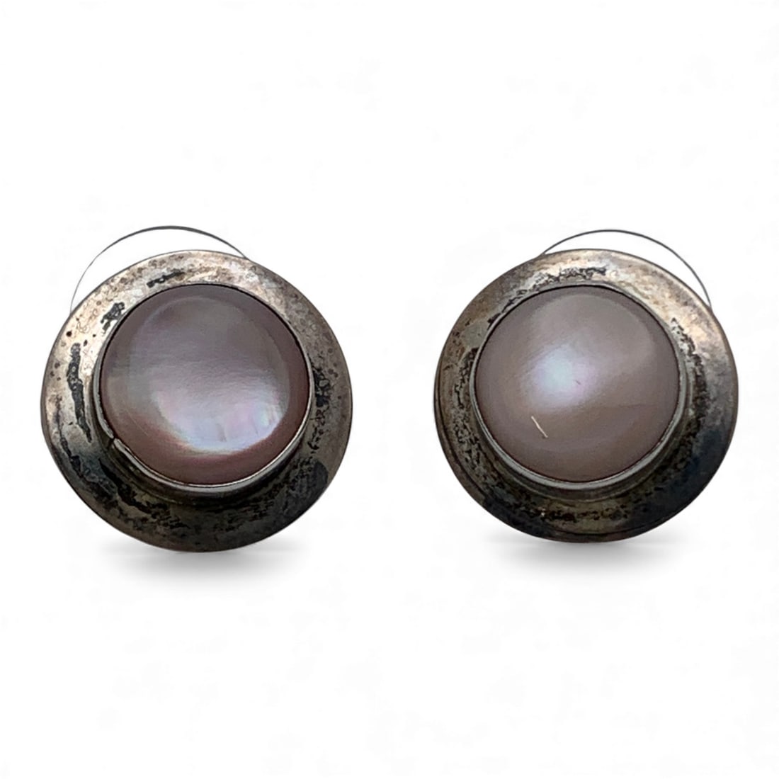 Pair Of Silver & Mother Of Pearl Earrings: Tests Silver - 5/8" Long - 4.7 Grams