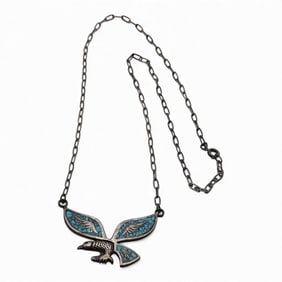 Sterling Silver Eagle Necklace W Blue & Red Stones