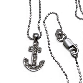 14k White Gold & Diamond Anchor Pendant Necklace