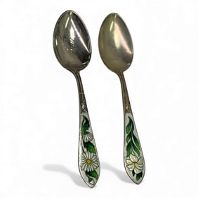 Pair Of Sterling Silver Enameled Spoons