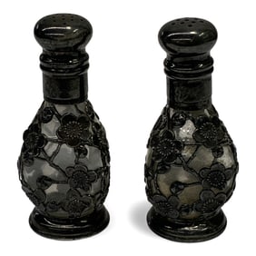 Pair Of 950 Sterling Over Glass Shakers