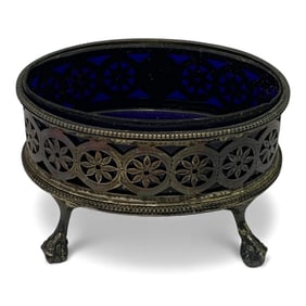 English Hallmarked Sterling & Cobalt Footed Salt