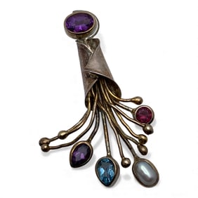 Sterling Silver Colored Stone & Pearl Pendant