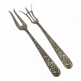 2 Sterling Silver Repousse Pickle Forks