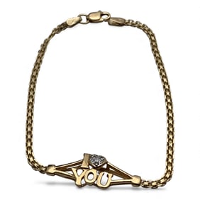 14k Yellow Gold & Diamond Bracelet, I Love You