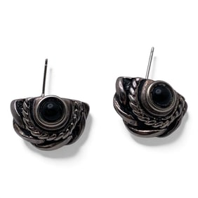 Pair Of Sterling Silver & Black Stone Earrings