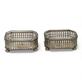 Pair Of Sterling Silver & Clear Glass Salt Cellars