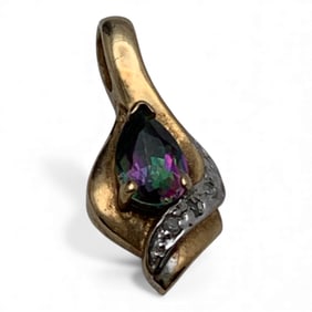 10k Yellow Gold Diamond & Rainbow Topaz Pendant