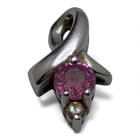 10k White Gold Diamond & Pink Sapphire Pendant
