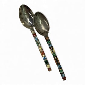 Pair Of Canada Sterling Silver Enameled Spoons