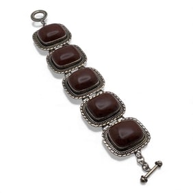 Mexico Sterling Silver & Brown Stone Bracelet