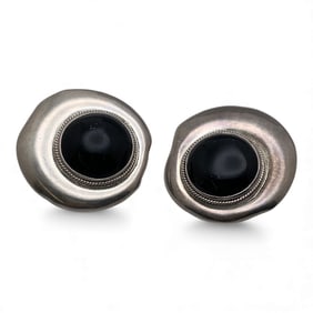 Mexico Sterling & Black Stone Clip Earrings