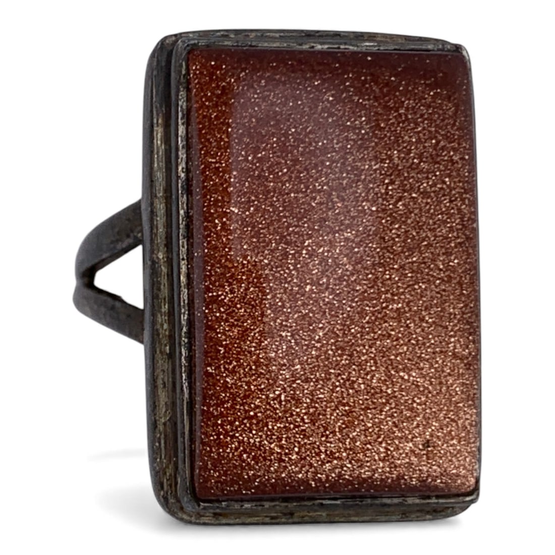 Sterling Silver & Gold Stone Ring: Marked 925 - Size 8 - 10.5 Grams