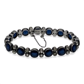 Silver Sapphire & Clear Stone Bracelet