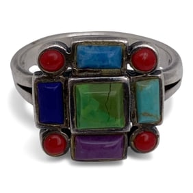 Sterling Silver Ring With Colored Stones