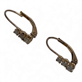 Pair Of 10k Yellow Gold & Diamond Earrings