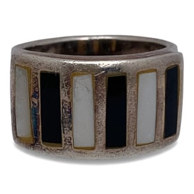 Sterling Mother Of Pearl & Black Stone Ring