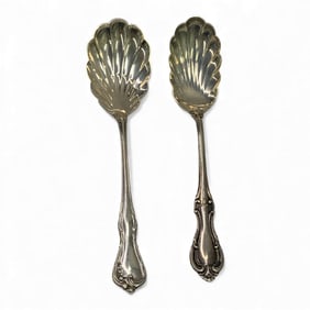 2 Sterling Silver Shell Design Serving Spoons