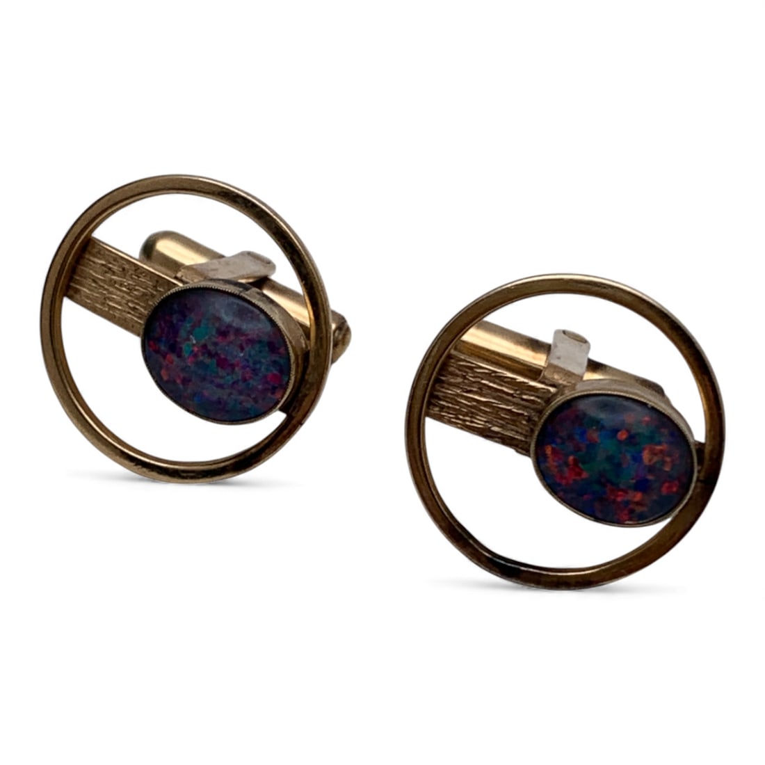 Pair Of 10k Yellow Gold & Blue Stone Cuff Links (1 of 3)