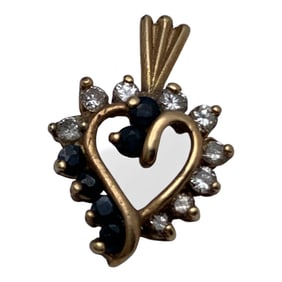 10k Yellow Gold Diamond & Sapphire Heart Pendant