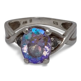 Sterling Silver Ring With Rainbow Colored Stone