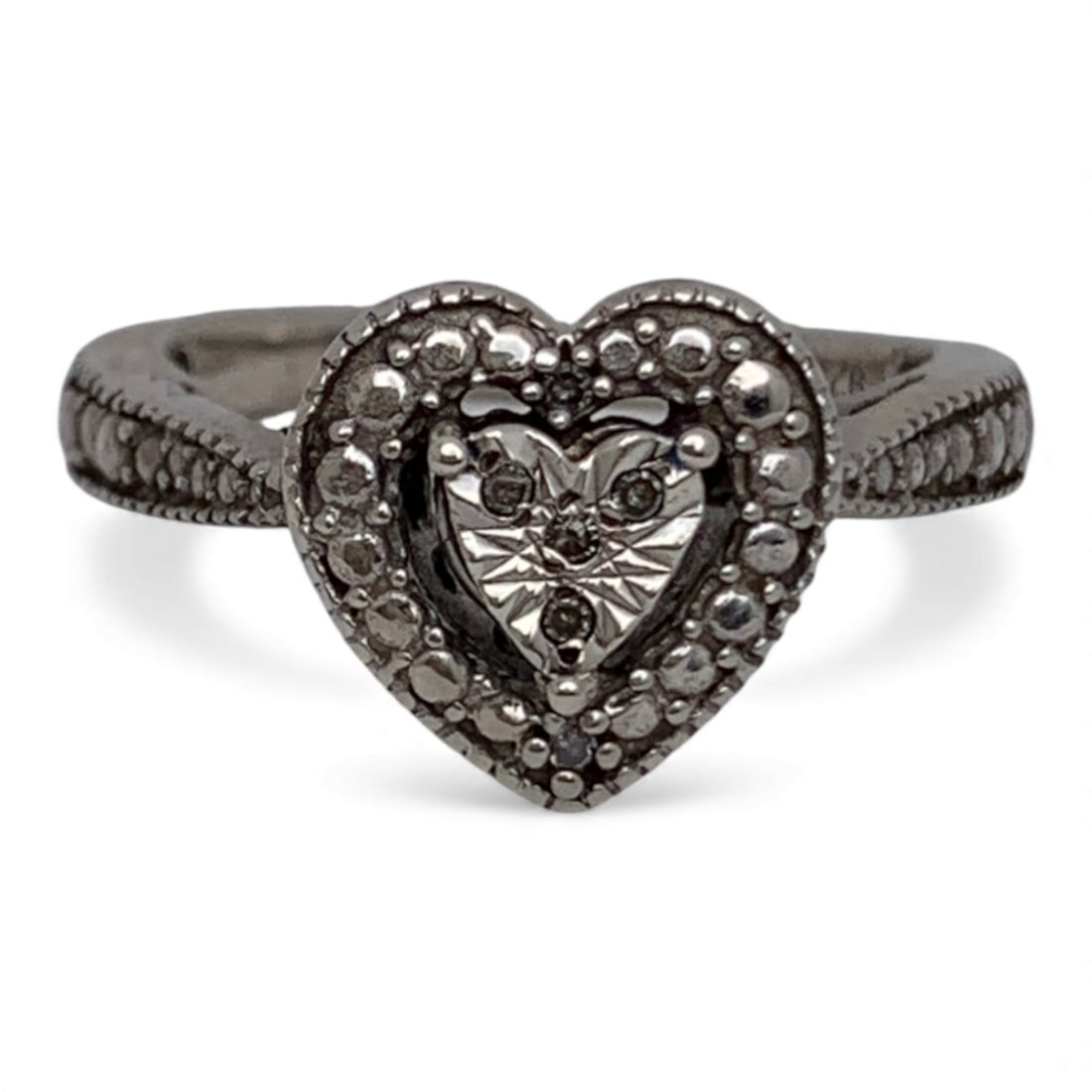 Sterling Silver & Diamond Heart Ring (1 of 3)