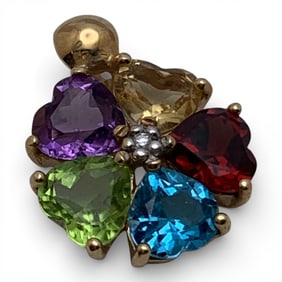 14k Yellow Gold Diamond & Precious Stone Pendant