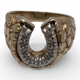 Men's 14k Yellow Gold & Diamond Horseshoe Ring