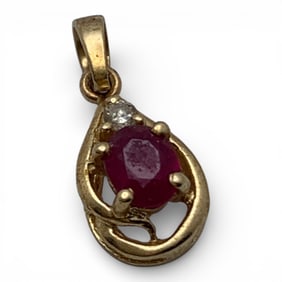 14k Yellow Gold Diamond & Ruby Pendant