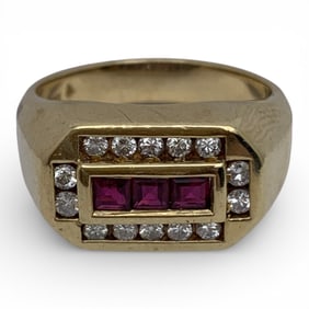 14k Yellow Gold Diamond & Ruby Ring