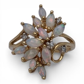 14k Yellow Gold Diamond & Opal Ring
