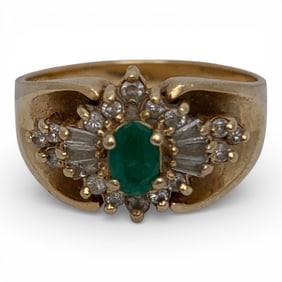 14k Yellow Gold Diamond & Emerald Ring
