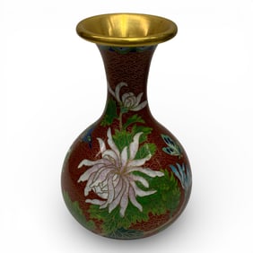 Chinese Cloisonne Floral & Butterfly Vase