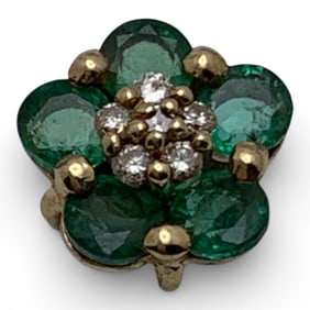 14k Yellow Gold Diamond & Emerald Pendant