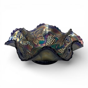 Fenton Carnival Cobalt Blue Iridescent Glass Bowl