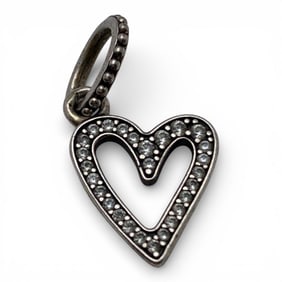 Silver Heart Charm With Clear Stones