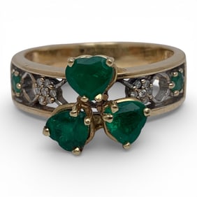 14k Yellow Gold Diamond & Emerald Ring