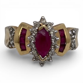 14k Yellow Gold Diamond & Ruby Ring