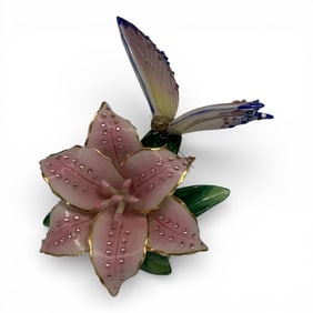 Hand Painted Porcelain Lily And Butterfly Figurine