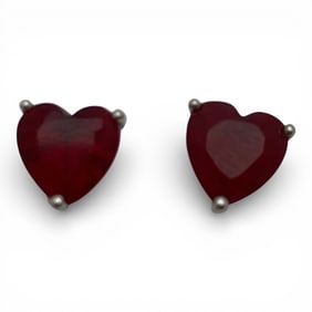 Pair Of Sterling Silver & Red Stone Earrings