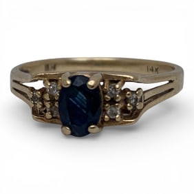 14k Yellow Gold Diamond & Sapphire Ring