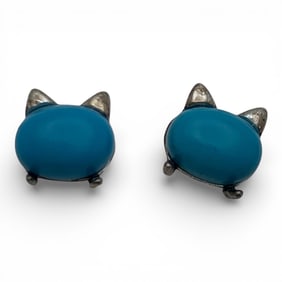 Pair Of Sterling Silver & Blue Stone Earrings