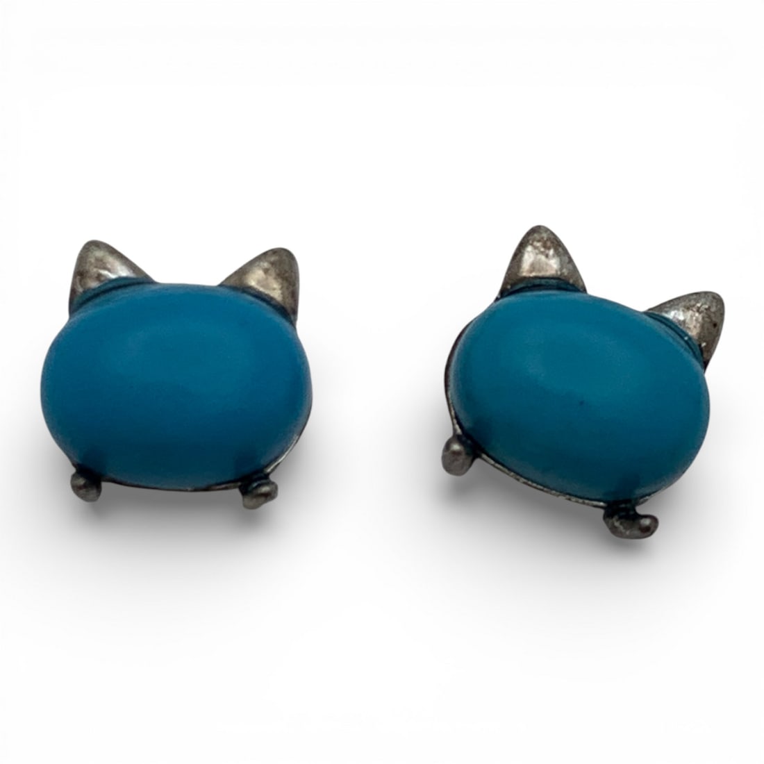 Pair Of Sterling Silver & Blue Stone Earrings: Marked 925 - 1/4" Long - 1.1 Grams