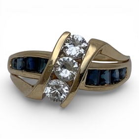 14k Yellow Gold Diamond & Sapphire Ring